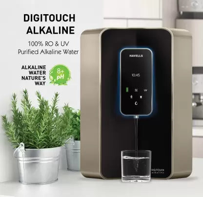 HAVELLS Digitouch Alkaline 6 L RO + UV + UF + TDS Water Purifier 8 Stages, Smart touch dispensing, Double UV Purification and Patented Alkaline water technology (Black) HAVELLS Digitouch Alkaline 6 L RO + UV + UF + TDS Water Purifier 8 Stages, Smart touch dispensing, Double UV Purification and Patented Alkaline water technology (Black)